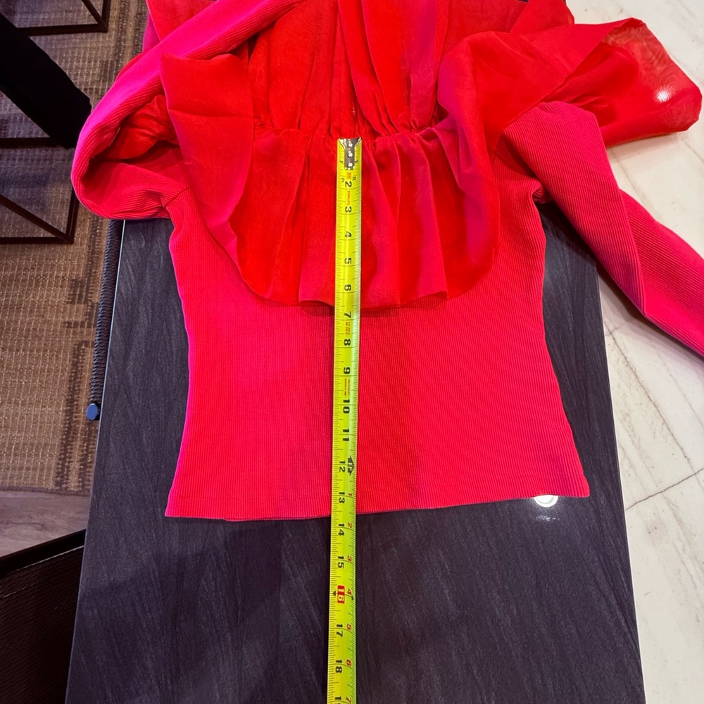 Anthropologie Off-Shoulder Ruffle Top in Vibrant Dark Pink Color - Picture 6 of 8